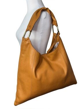 Margot New York Dakota Cognac Brown Leather Large Shoulder Hobo Bag Tote NWT